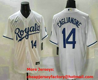 Men's Kansas City Royals #14 Jac Caglianone Number White Cool Base Stitched Jersey
