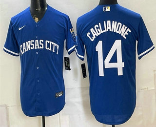 Men's Kansas City Royals #14 Jac Caglianone Royal Cool Base Stitched Jersey