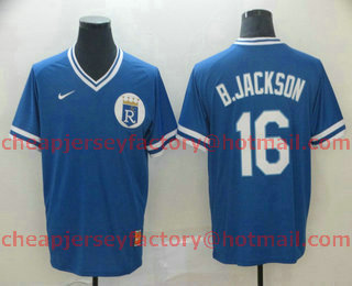 Men's Kansas City Royals #16 Bo Jackson Blue Nike Cooperstown Collection Legend V Neck Jersey