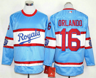 Men's Kansas City Royals #16 Paulo Orlando Light Blue Long Sleeve Baseball Jersey