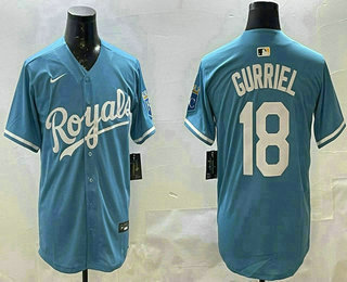 Men's Kansas City Royals #18 Yuli Gurriel Blue Cool Base Stitched Jersey