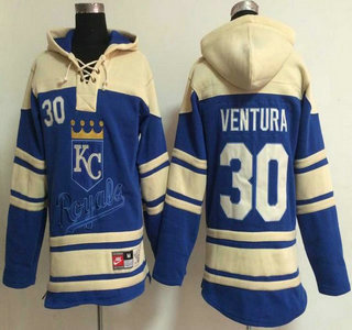 Men's Kansas City Royals #30 Yordano Ventura Blue Hoody