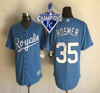 Men's Kansas City Royals #35 Eric Hosmer Light Blue Alternate 2015 MLB Cool Base Jersey With 2015 World Series Champions Patch
