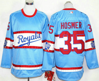 Men's Kansas City Royals #35 Eric Hosmer Light Blue Long Sleeve Baseball Jersey