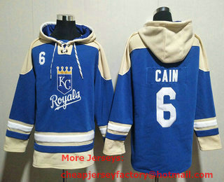 Men's Kansas City Royals #6 Lorenzo Cain Blue Ageless Must Have Lace Up Pullover Hoodie