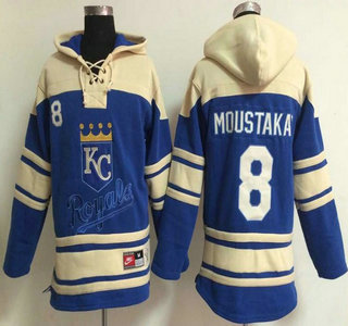 Men's Kansas City Royals #8 Mike Moustakas Blue Hoody