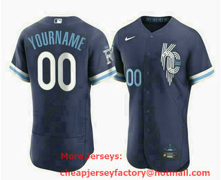 Men's Kansas City Royals Customized 2022 Navy City Connect Stitched Baseball Jersey
