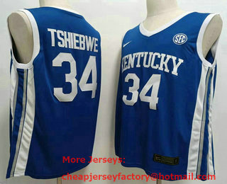 Men's Kentucky Wildcats #34 Oscar Tshiebwe Blue College Basketball Jersey