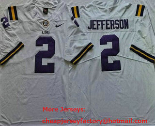 Men's LSU Tigers #2 Justin Jefferson White College Football Jersey