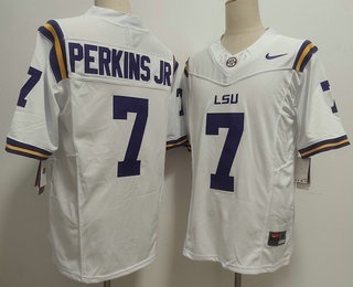 Men's LSU Tigers #7 Harold Perkins Jr White FUSE College Football Jersey