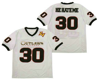 Men's Las Vegas Outlaws #30 He Hate Me White Stitched Football Jersey