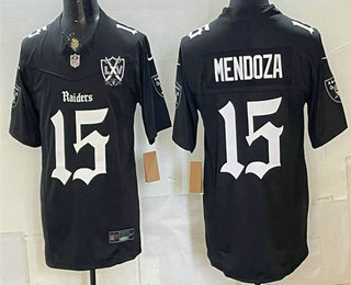 Men's Las Vegas Raiders #15 Fernando Mendoza Black FUSE Gothic Sin City Shadows Edition 65th Patch Vapor Limited Jersey