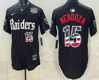 Men's Las Vegas Raiders #15 Fernando Mendoza Black USA 250 Fourth of July Gothic Sin City Shadows Edition Vapor Limited Jersey