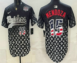 Men's Las Vegas Raiders #15 Fernando Mendoza Black USA 250 Fourth of July Vapor Limited Stitched Baseball Jersey