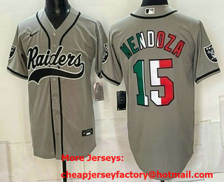 Men's Las Vegas Raiders #15 Fernando Mendoza Grey Mexico Cool Base Stitched Baseball Jersey