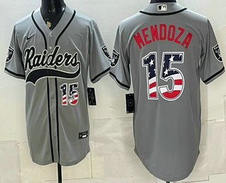 Men's Las Vegas Raiders #15 Fernando Mendoza Grey USA 250 Fourth of July Baseball Jersey