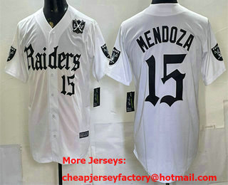 Men's Las Vegas Raiders #15 Fernando Mendoza White Gothic Sin City Shadows Edition With 65th Patch Vapor Baseball Jersey