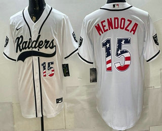 Men's Las Vegas Raiders #15 Fernando Mendoza White USA 250 Fourth of July Baseball Jersey