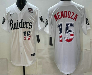 Men's Las Vegas Raiders #15 Fernando Mendoza White USA 250 Fourth of July Gothic Sin City Shadows Edition Vapor Limited Jersey