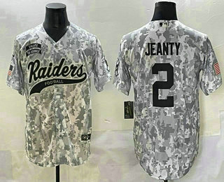 Men's Las Vegas Raiders #2 Ashton Jeanty Arctic Camo 2024 Salute to Service Stitched Baseball Jersey