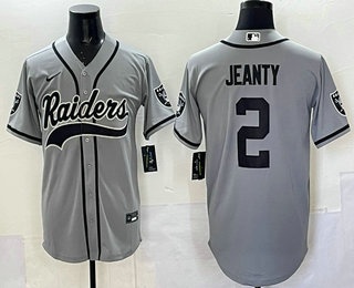 Men's Las Vegas Raiders #2 Ashton Jeanty Grey Cool Base Stitched Baseball Jersey