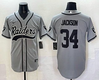 Men's Las Vegas Raiders #34 Bo Jackson Grey Cool Base Stitched Baseball Jersey