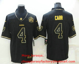 Men's Las Vegas Raiders #4 Derek Carr Black Golden Edition 60th Patch Stitched Nike Limited Jersey