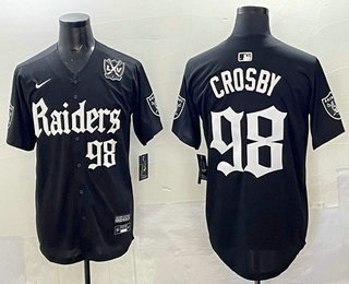 Men's Las Vegas Raiders #98 Maxx Crosby Black 65TH Patch Limited Fashion Baseball Jersey