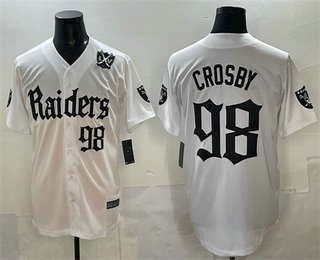 Men's Las Vegas Raiders #98 Maxx Crosby White 65TH Patch Limited Fashion Baseball Jersey