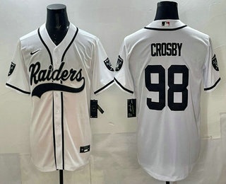 Men's Las Vegas Raiders #98 Maxx Crosby White Cool Base Stitched Baseball Jersey