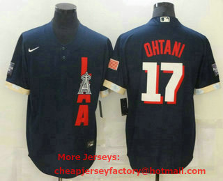 Men's Los Angeles Angels #17 Shohei Ohtani Navy Blue 2021 MLB All Star Stitched Cool Base Nike Jersey