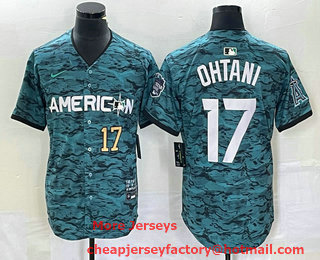 Men's Los Angeles Angels #17 Shohei Ohtani Number Teal 2023 All Star Cool Base Stitched Jersey 02