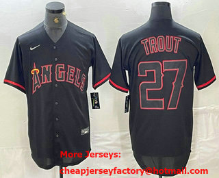 Men's Los Angeles Angels #27 Mike Trout Lights Out Black Fashion Cool base Nike Jersey