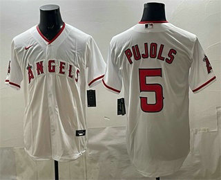Men's Los Angeles Angels #5 Albert Pujols White Stitched Jersey