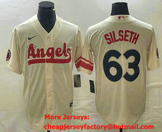 Men's Los Angeles Angels #63 Chase Silseth Cream 2022 City Connect Cool Base Stitched Jersey