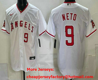 Men's Los Angeles Angels #9 Zach Neto White Cool Base Stitched Jersey