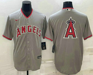 Men's Los Angeles Angels Big Logo Grey Stitched MLB Cool Base Nike Jersey