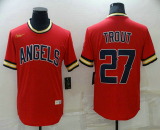 Men's Los Angeles Angels Of Anaheim #27 Mike Trout Red Throwback Cooperstown Collection Stitched Nike Jersey
