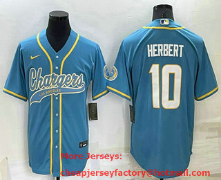 Men's Los Angeles Chargers #10 Justin Herbert Light Blue Stitched MLB Cool Base Nike Baseball Jersey