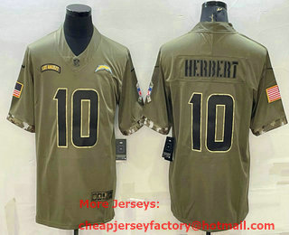 Men's Los Angeles Chargers #10 Justin Herbert Olive 2022 Salute To Service Limited Stitched Jersey