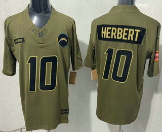 Men's Los Angeles Chargers #10 Justin Herbert Olive 2025 FUSE Salute to Service Limited Jersey