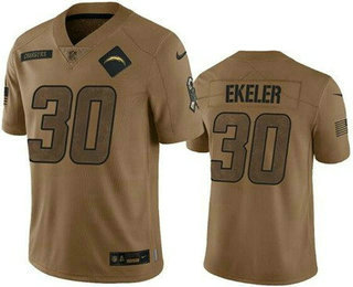 Men's Los Angeles Chargers #30 Austin Ekeler Limited Brown 2023 Salute To Service Jersey