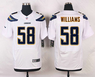 Men's Los Angeles Chargers #58 Tourek Williams White Road NFL Nike Elite Jersey