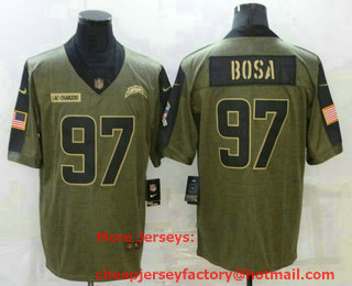 Men's Los Angeles Chargers #97 Joey Bosa 2021 Olive Salute To Service Limited Stitched Jersey