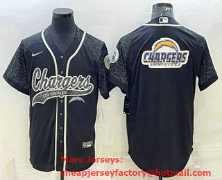 Men's Los Angeles Chargers Black Reflective Team Big Logo With Patch Cool Base Stitched Baseball Jersey
