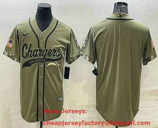 Men's Los Angeles Chargers Blank Olive Salute to Service Cool Base Stitched Baseball Jersey