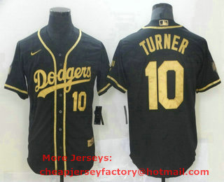 Men's Los Angeles Dodgers #10 Justin Turner Black Gold Stitched MLB Cool Base Nike Jersey