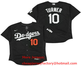 Men's Los Angeles Dodgers #10 Justin Turner Black Stitched MLB Flex Base Jersey