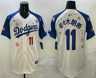 Men's Los Angeles Dodgers #11 Roki Sasaki White Royal Japanese 2025 Tokyo Series Limited Jersey