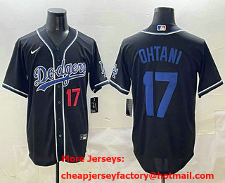 Men's Los Angeles Dodgers #17 Shohei Ohtani Black Blue Fashion Baseball Jersey